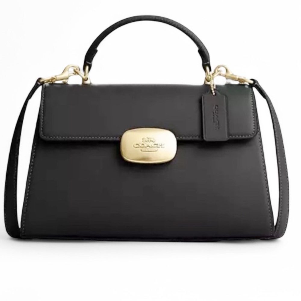 Coach Eliza Top Handle Purse in Black Leather Gold Hardware Crossbody Bag